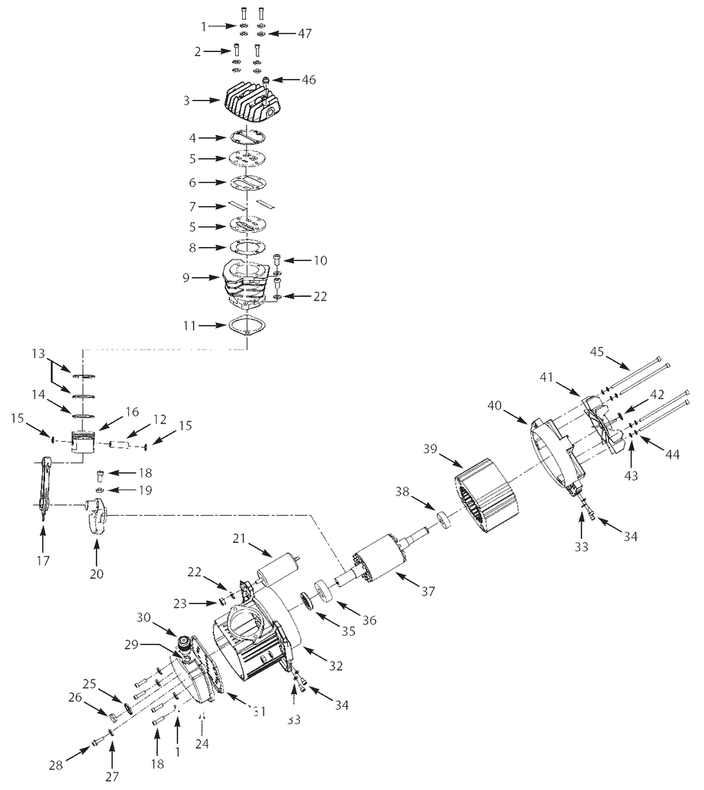 Pump Parts Diagram and Parts List for HL5401  Campbell Hausfeld Compressor